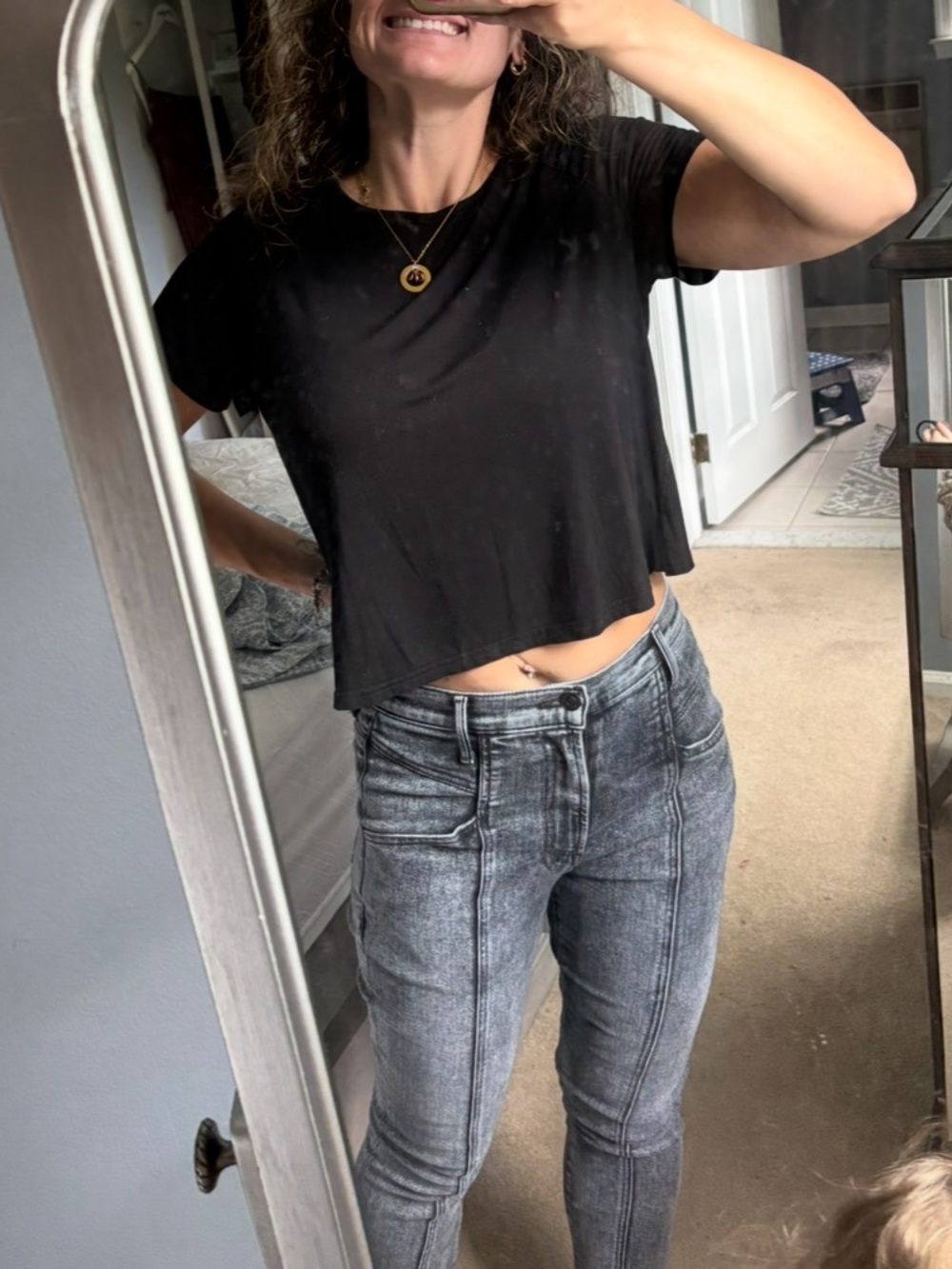 Amazon Black Cropped Short-Sleeve Tee for Women